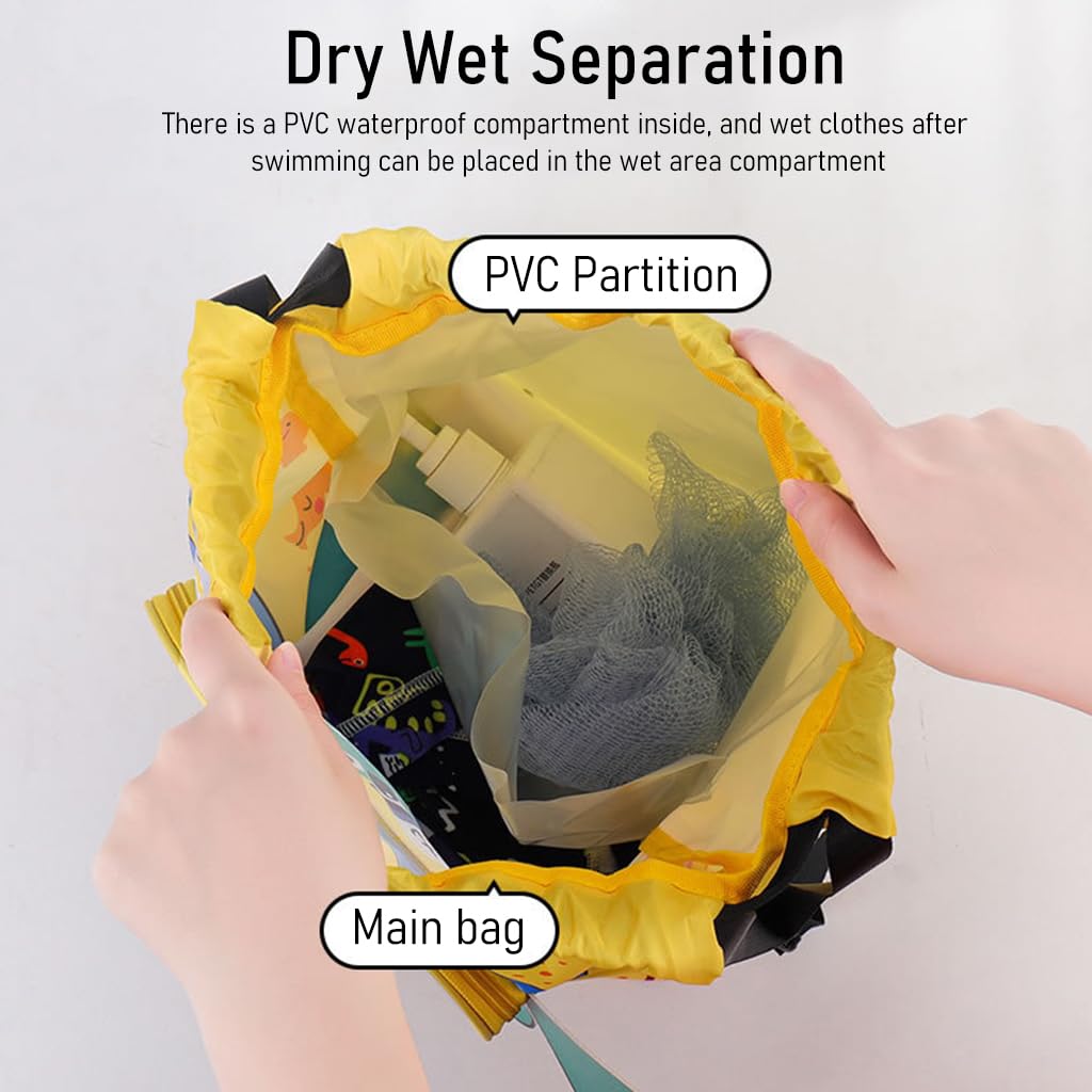 PALAY Swimming Bag for Kids with Wet Dry Separation and Drawstring Closure | 3pcs Yellow Set