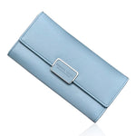 PALAY® Leather Solid Color Wallet for Girl,Card Holder Card Pouch Snap Button Closure-Blue