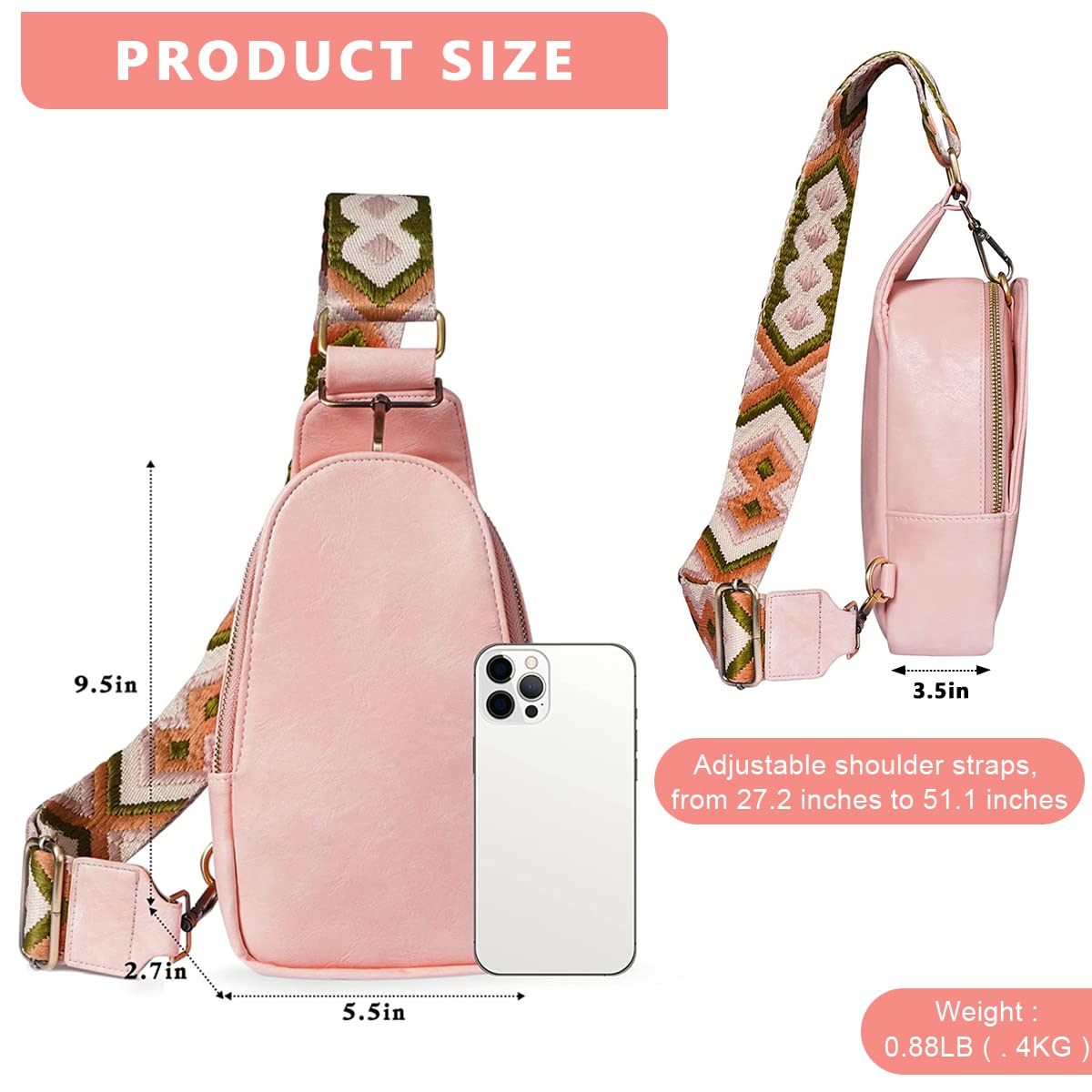 PALAY Cross Body Chest Bag for Daily Commuting featuring 13.5×23×7.5 cm PU Design | Pink