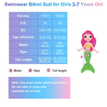 PALAY® Girls Swimsuit Mermaid Tail 3Pcs Swim Suit Set, Mermaid Princess Swimming Suit for Girls, Swimwear Bikini Kit Bathing Suit for Girls 6-7 Years Old