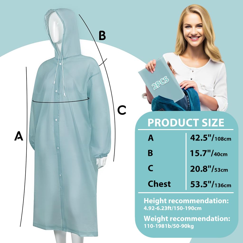PALAY Rain Ponchos for Adults with Hood for Camping and Hiking | Reusable EVA Pack of 4