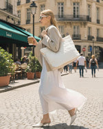 PALAY Tote Bag for Women with 15.6 in Laptop Compartment featuring Removable Strap | White Quilted Style