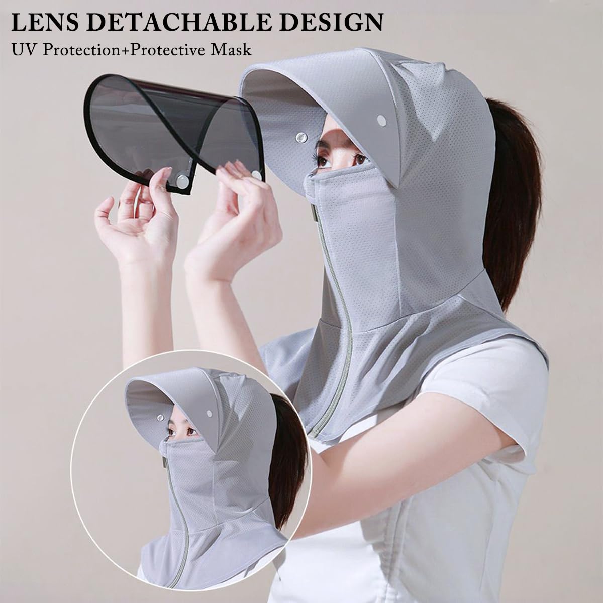 PALAY Cap for Women Summer with Detachable Face Cover and Lenses for Outdoor Sun Protection