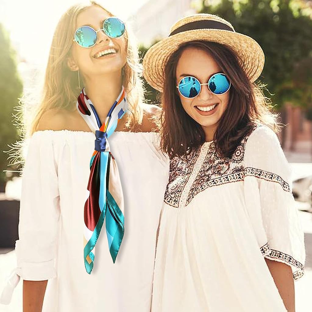 PALAY® Satin Scarf for Women Stylish Silk Like Polyester Head Scarf 35" Square Fashion Prints Vibrant Color Hair Wrap Scarfs Ladies Gift