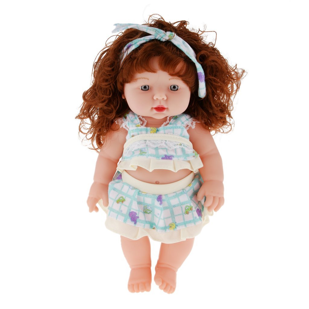 PALAY® Magideal Handmade Realistic Baby Girl Vinyl Doll Rotatable Legs Arms with Removable Clothes Set (30 cm, Green)