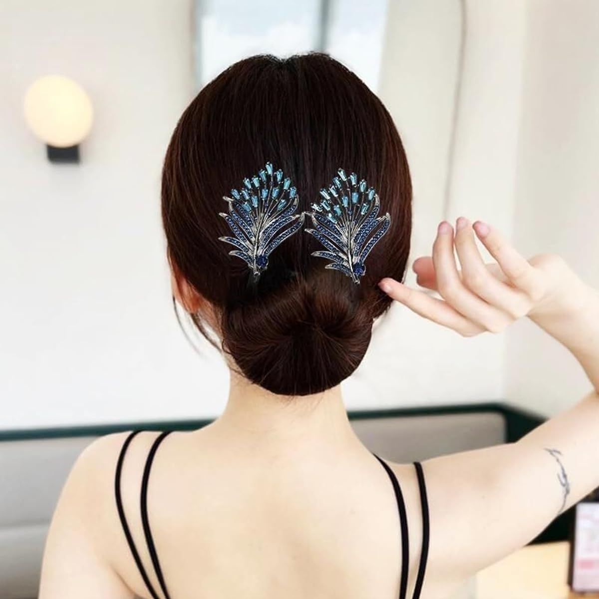 PALAY Hair Bun Maker for Women featuring Hidden Wire with Rhinestone Feather Clip | Party and Wedding Accessory