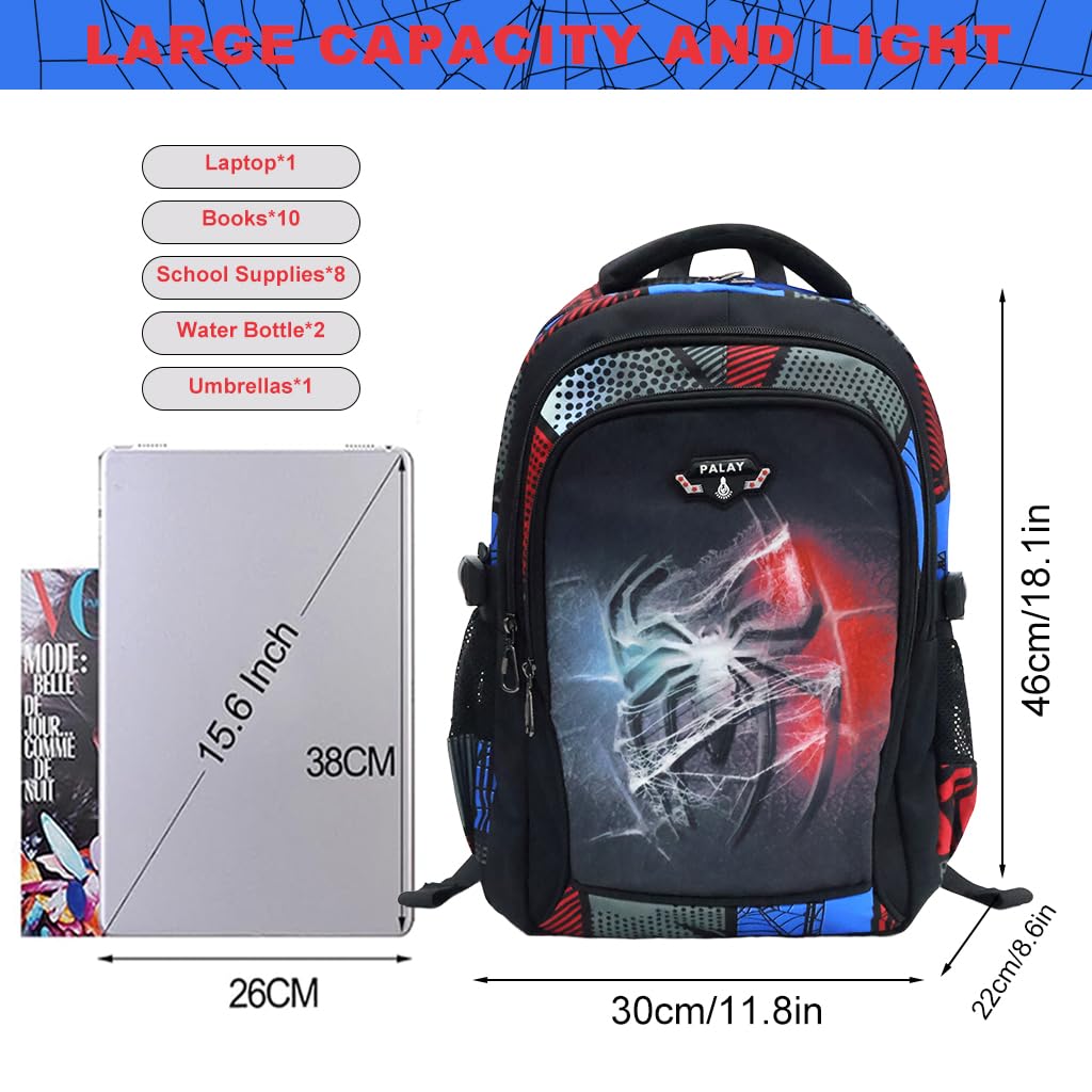 PALAY School Backpack with 3 Zipper Compartments and Waterproof Oxford Cloth for Boys 7–12 | Lightweight Ergonomic Bag for School and Outdoor Activities