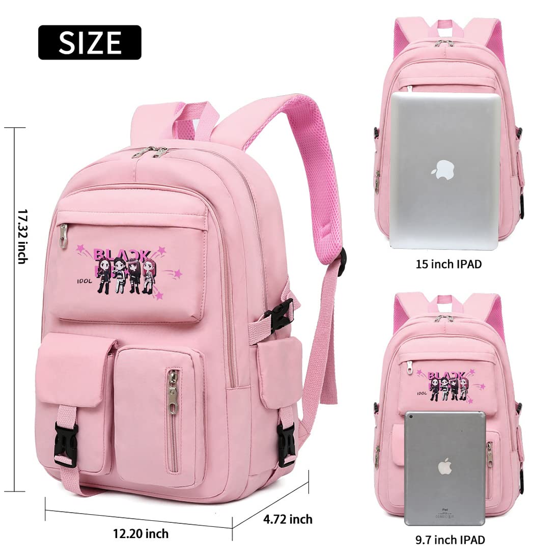 PALAY® Blackpink Standard Backpack For Girls School Bags Blackpink Kpop Theme Prints With Usb Charging And Headset Port Backpack For Student College School Bag For Boys, 18 L, Full Size