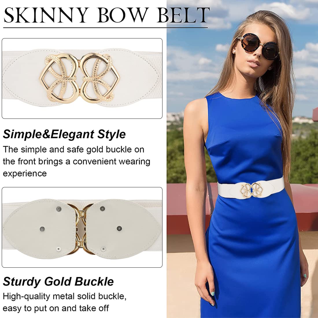 PALAY® Women Retro Wide Elastic Waist Belt for Stylish Dress -White