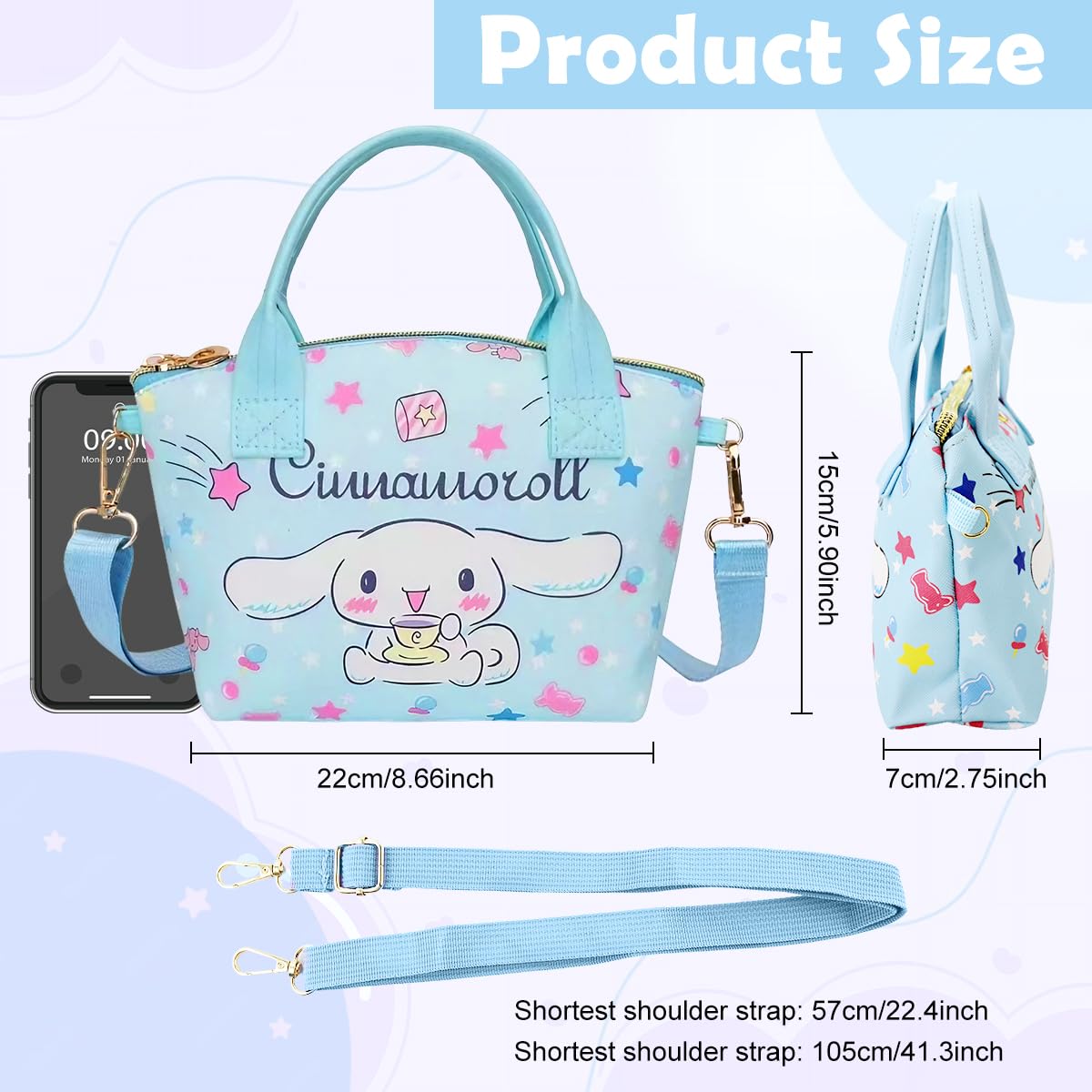 PALAY® Cinnamoroll Hand Bag for Girls Kawaii Cinnamoroll Shoulder Bag Mini PU Tote Bag with Removable Shoulder Strap Crossbody Bag Christmas Gift for Girls Birdthday Gift