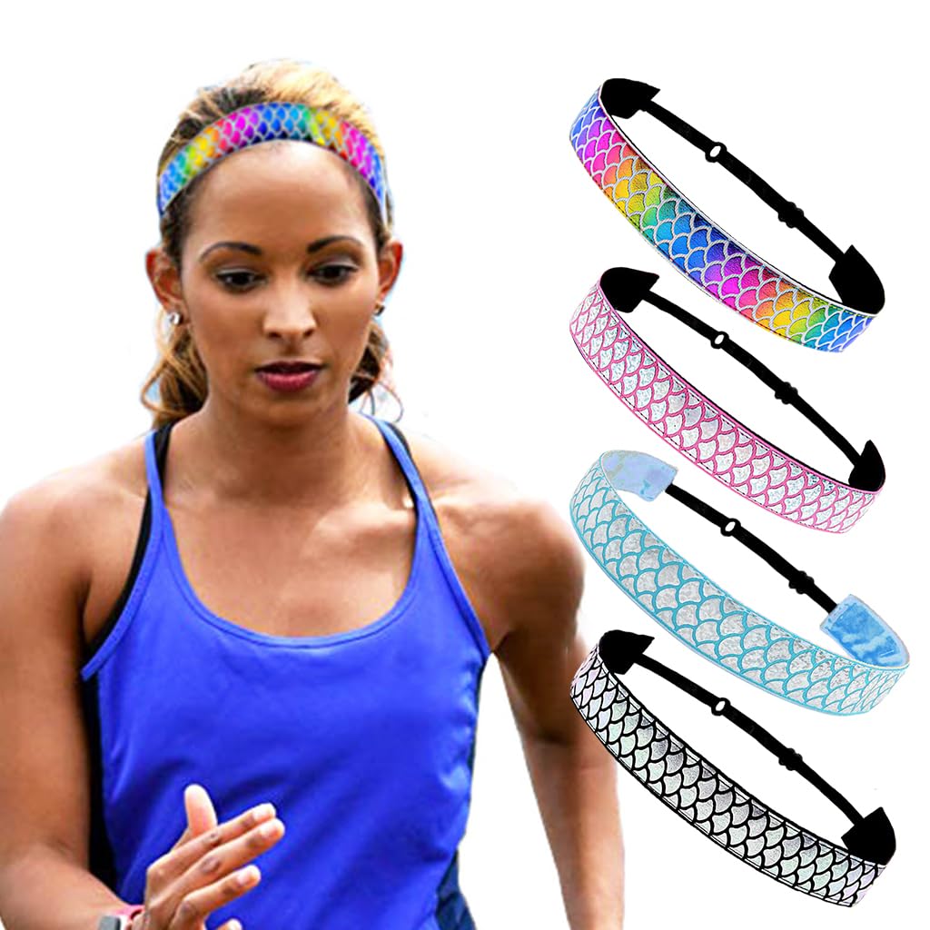 PALAY® 4pcs Mermaid Elastic Headbands Yoga Headband Running Headband for Women Elastic Hair Headband, Sport Headband for Yoga, Fitness, Running