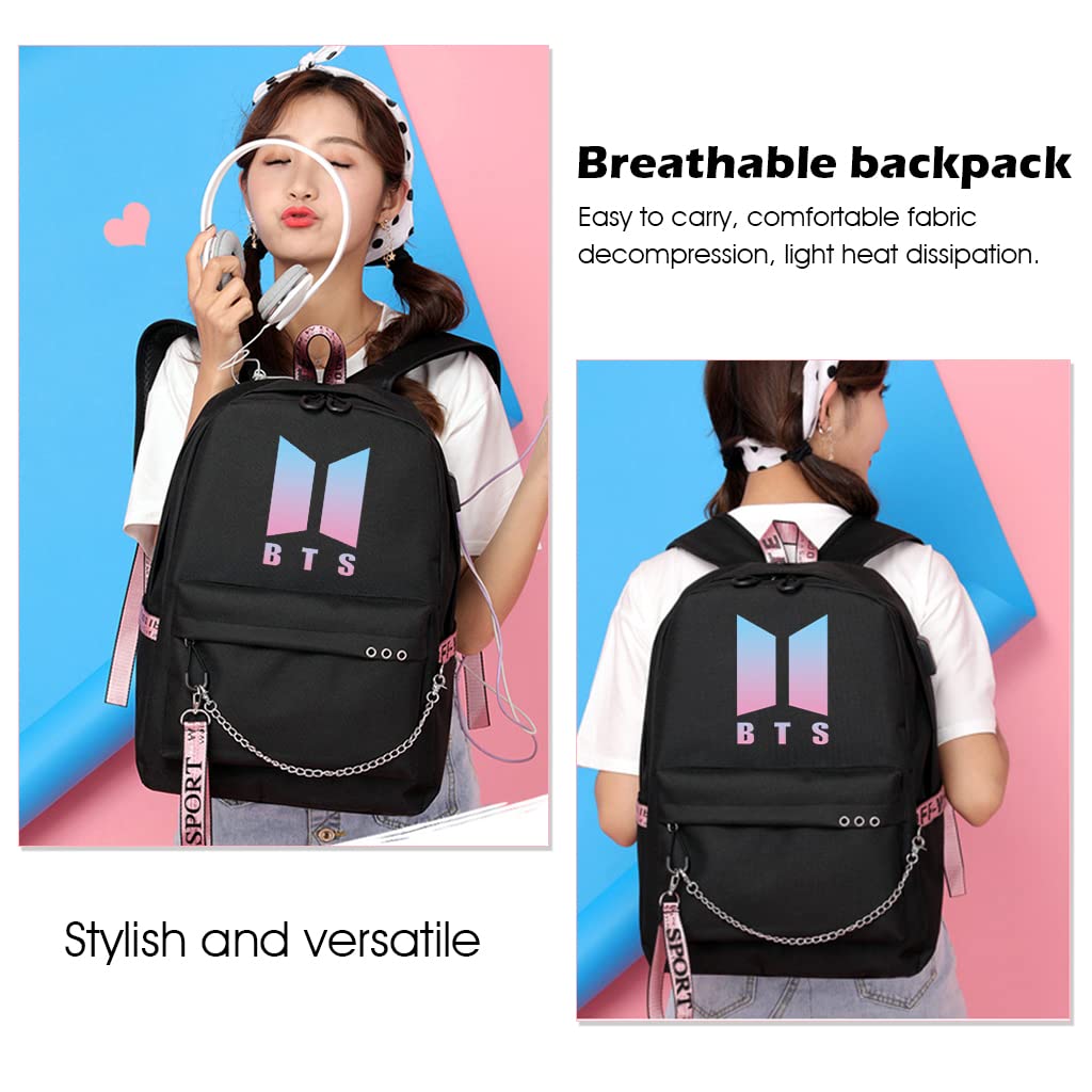 SANNIDHI® Kpop Bangtan Boys Casual Backpack Daypack Laptop Bag School Bag Bookbag Shoulder Bag with USB Charging Port