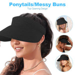 PALAY Womens Sun Straw Hat for Beach and Travel with UPF 50+ Wide Brim | Black Summer Visor