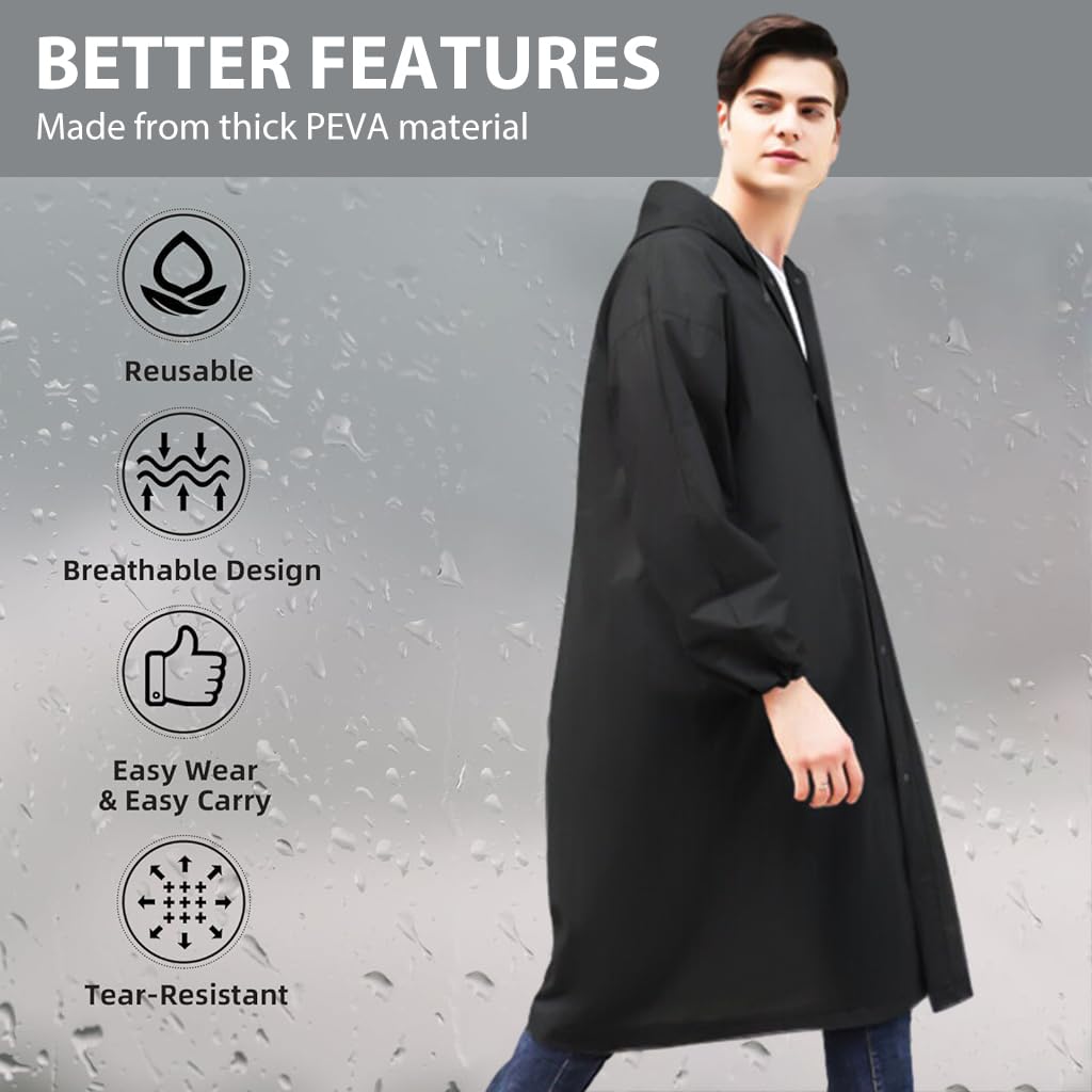 PALAY Rain Ponchos for Camping and Hiking featuring Drawstring Hood and 60 in Length