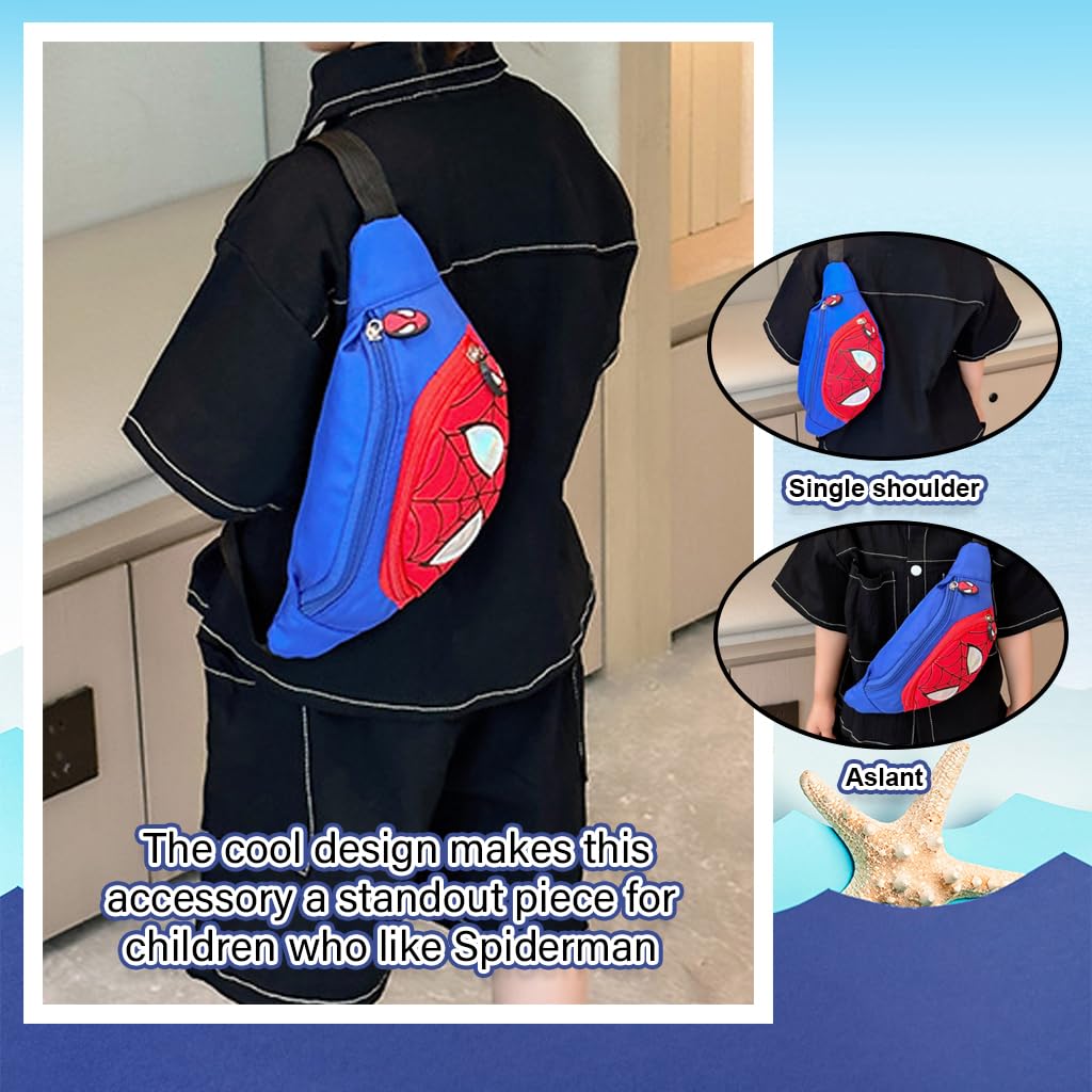 PALAY Kids Chest Bag with Adjustable Quick Release Strap for Travel | Blue Spider Man Print
