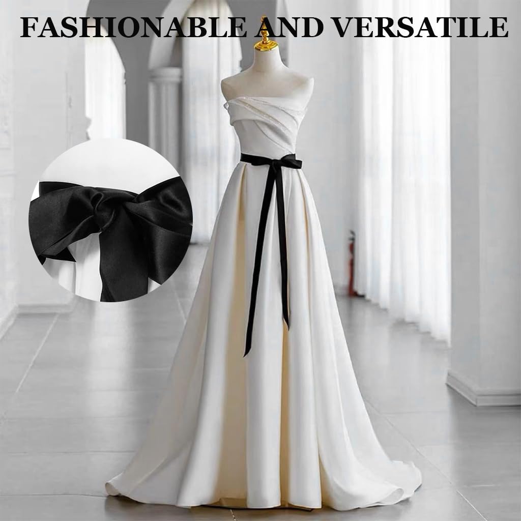 PALAY Chiffon Waist Belt Set for Wedding and Party Dresses with 125 in Length | Black and White Silk‑Feel Sashes for Women