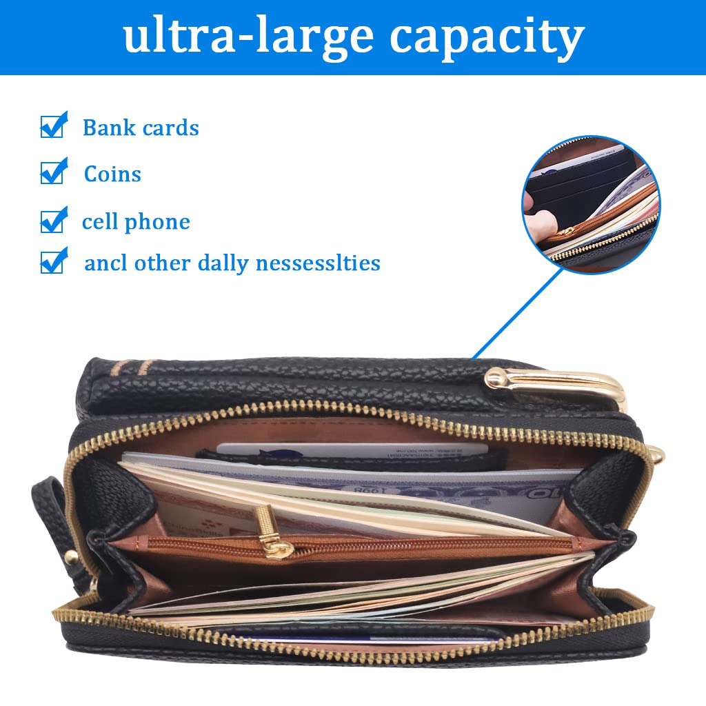PALAY Women Mini Crossbody Phone Bags for Everyday Use with 6 Card Slots and Smooth Zippers | Pink and Black PU Leather Set