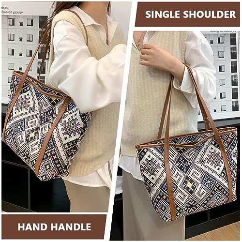 PALAY® Tote Bags for Women Stylish Jacquard Print Handbags for Women With Zipper Closure Leather Shoulder Belt Large Capacity Shoulder Bag for Shopping, Commuting, School