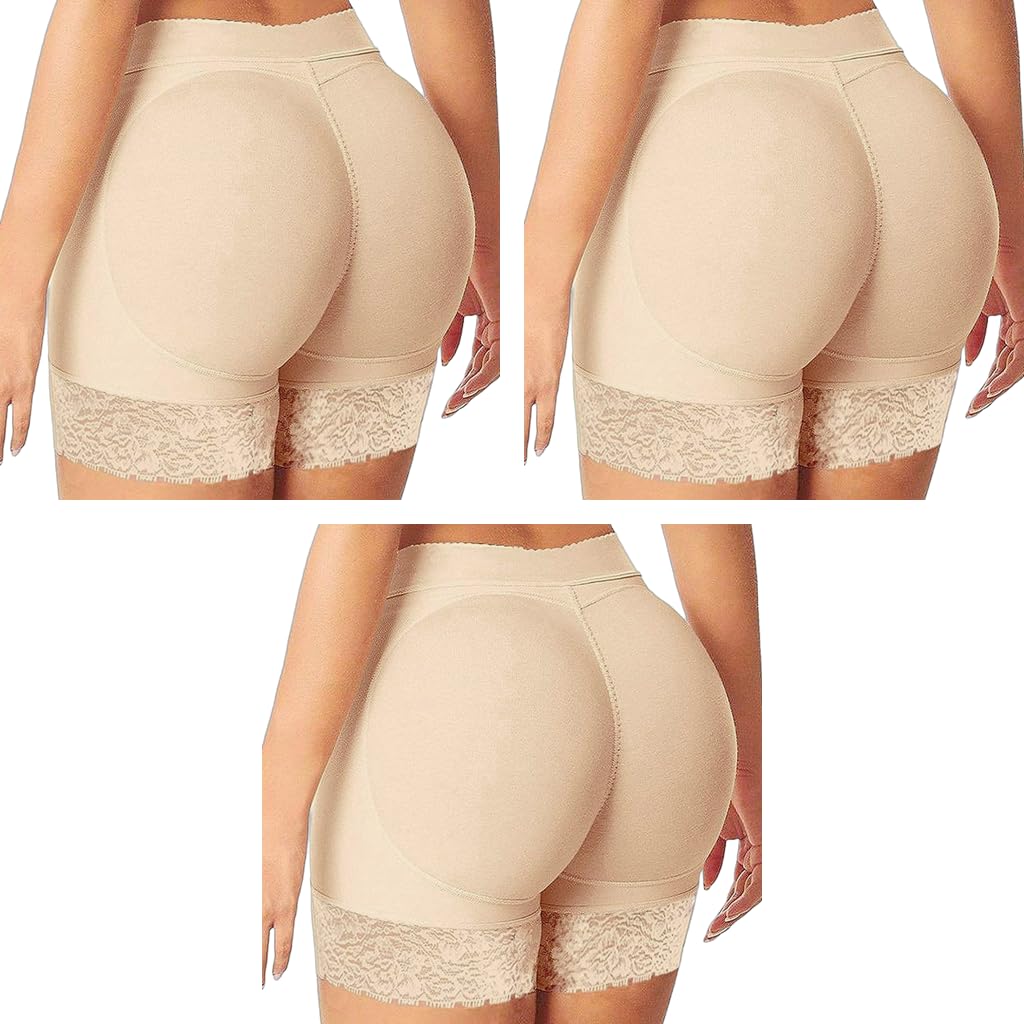 PALAY Hip Pads for Women with 3D Butt Lifting Design in High Waist Beige Shorts 3PCS