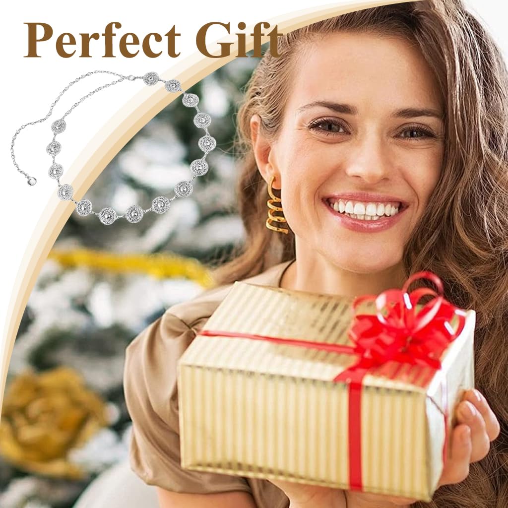 PALAY Belt for Women Dresses featuring Metal Concho Discs and Adjustable Waist Chain | Silver