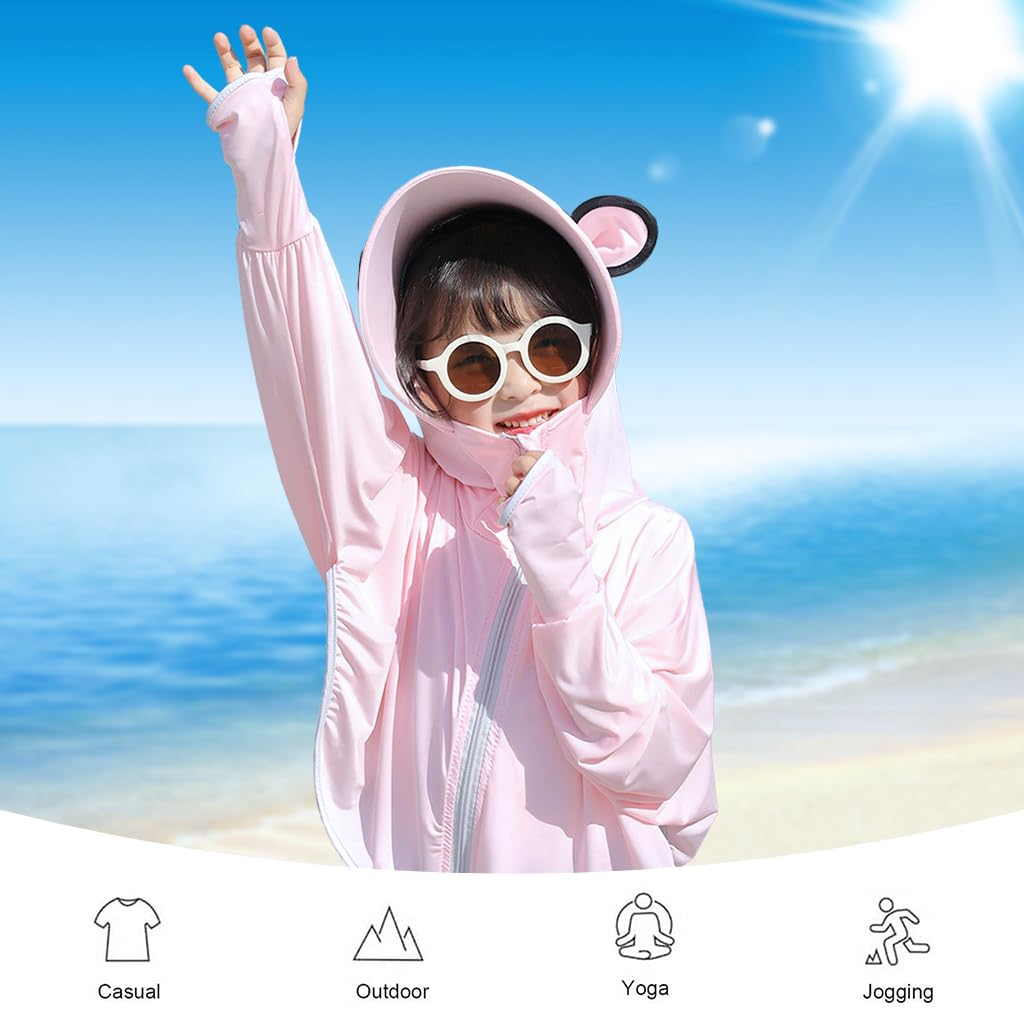 PALAY Sunscreen Jacket for Girls with UPF 50+ Protection and Wide Brim Hat | Quick‑Dry Polyester Hoodie for Outdoor Summer Activities