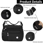 PALAY® Women Shoulder Bag Crossbody Bag Nylon Waterproof Bag Multi-pocket Women Sling Bag with Adjustable Shoulder Strap Fashion Bag for Women Satchel Handbag, Black, 25x21x10cm