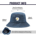 PALAY® Women Bucket Hat Embroidery Daisy Flower Denim Bucket Hat Sun Hat Casual Outdoor Sun Cap Wide Brim Hat