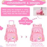 PALAY® School Backpack Girls School Backpack on Wheel Cute Cartoon Print School Backpack Detachable Wheel Stand with Puller School Gift Backpack for 6-12 Years Old