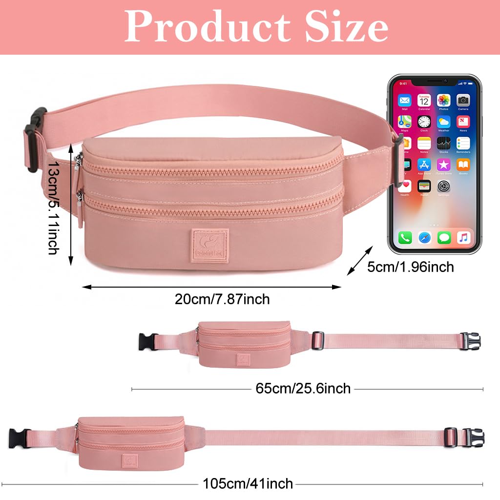 PALAY Fashion Waist Bag for Women featuring Double Zipper Layers 24x5x12cm Pink Nylon | Adjustable Belt for Travel and Jogging
