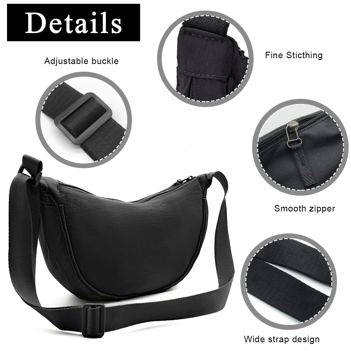 PALAY Crossbody Bag for Everyday Use with Adjustable Strap and Waterproof Nylon Style | Black