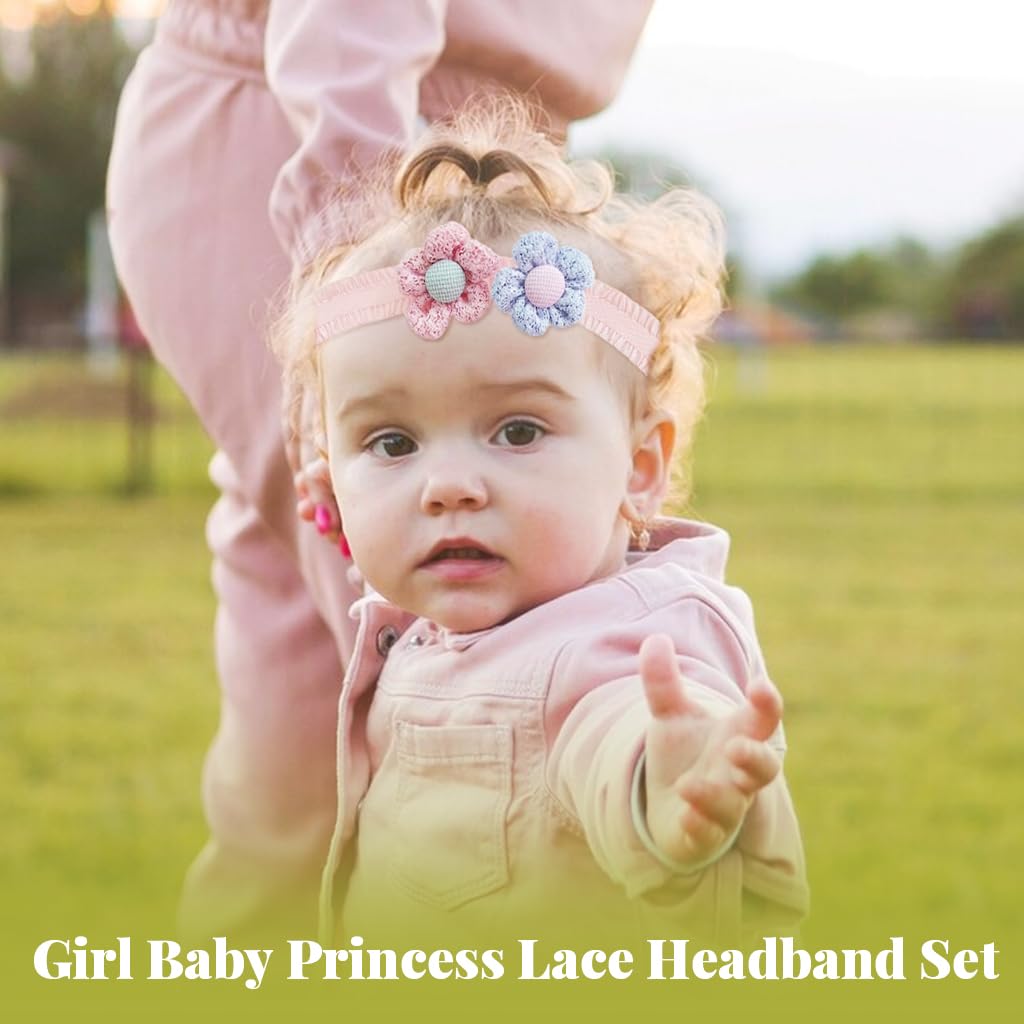 PALAY® 3pcs Headband for Baby Girl, Lace Flower Baby Headband, Bow Hair Bands for Baby, Elastic Baby Hairband, Cute Baby Girl Hair Bands for Toddler Girls Newborn Shower Gifts