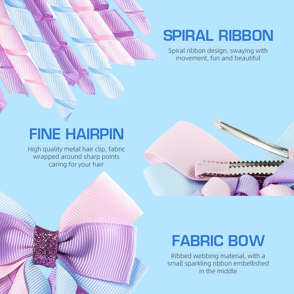 PALAY Ribbon Bow Hair Clips for Girls featuring Curly 3 in Design and Purple Ribbon | 2pcs Set