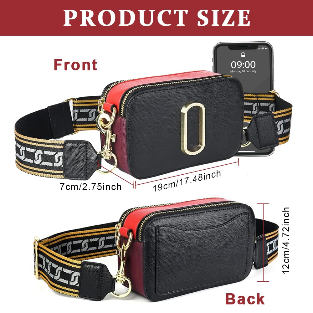 PALAY® Crossbody Bag for Women Small Square PU Bag for Women Hand Bag Clutch Bag Sling Bag with Detachable Wide Shoulder Belt Pure Color Shoulder Bag for Daily, Black