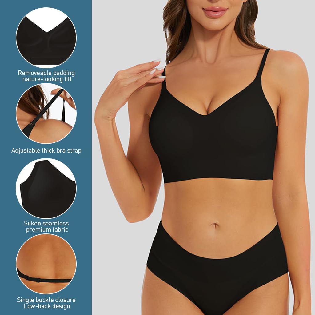 PALAY® Women's Low Back Seamless Bras Backless Multiway Convertible Adjustable Strap Halter Lifting Bra Spaghetti Strap Wire-Free with Padded Removeable, M