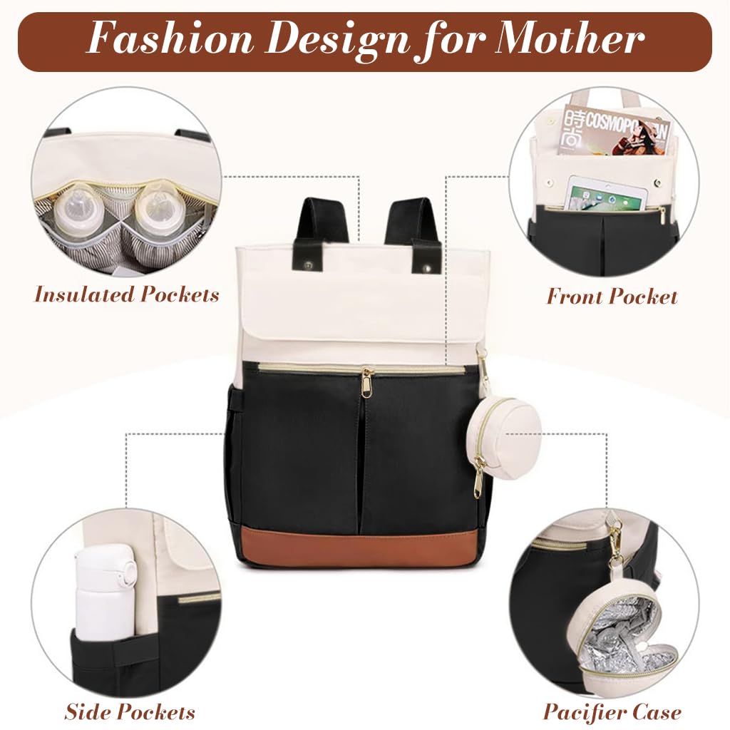 PALAY Diaper Bag Backpack for Travel with Changing Pad and Multi Pockets | Black Large Capacity