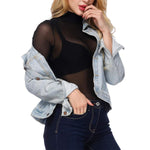 PALAY Women's Mesh Top for Clubwear with 36cm Shoulders and 60cm Sleeves | Black