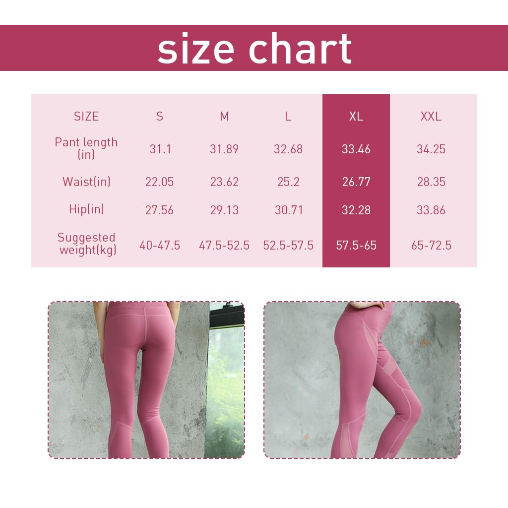 PALAY® Leggings for Women Ankle Length High Waist Yoga Pants for Women Stretchable Tights Slim Fit Soft Gym Pants Sport Active Wear Leggings Clothes for Workout Athletic - (Pink, XL)