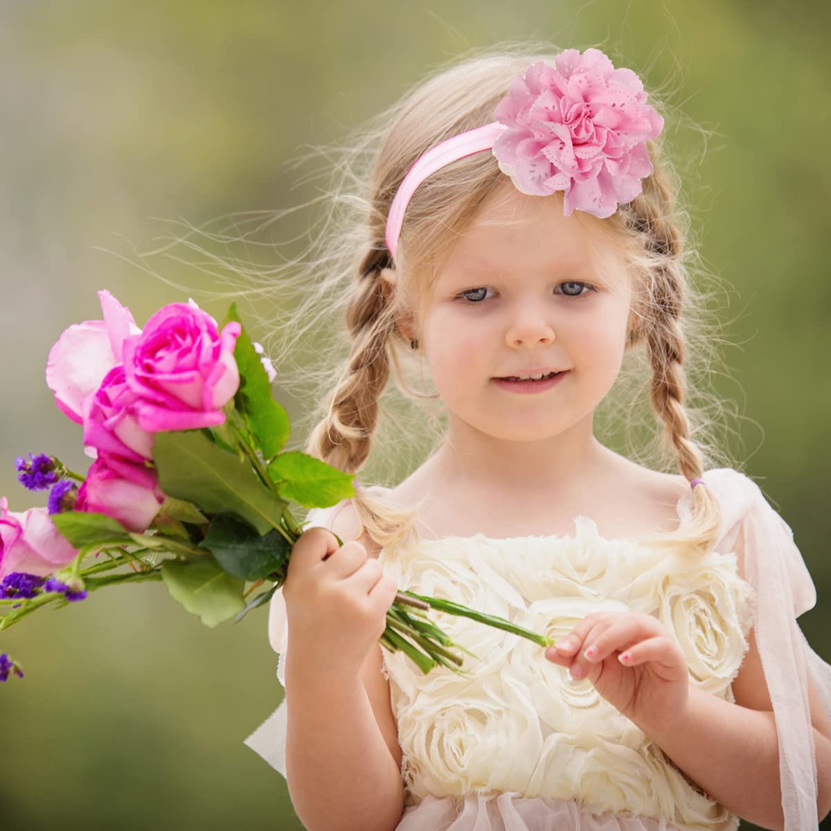 PALAY Headband for Baby Girl with Stretchy Chiffon Flower Design 12 Pack | Soft Hair Accessory Set