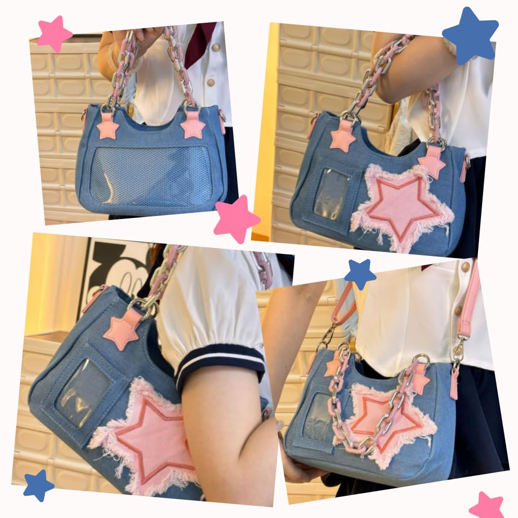 PALAY Shoulder Bag for Women with Dual Carry Options and Clear Photo Window | 26.5x9x18cm Denim Crossbody for Teen Girls