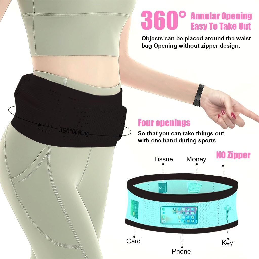 PALAY Running Belt Bag for Workouts with 360° Open Pocket and Adjustable 27–30 in Waist | Breathable Nylon Lycra