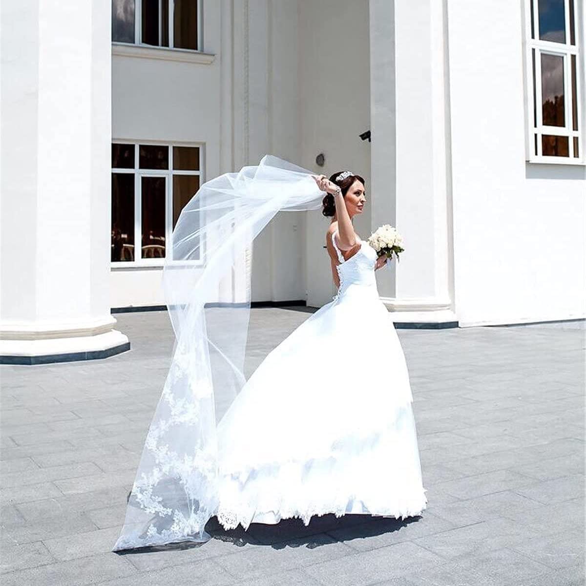 PALAY Bridal Veil for Wedding featuring 3m Cathedral Length Tulle with White Lace Edge | Elegant 1 Tier Design