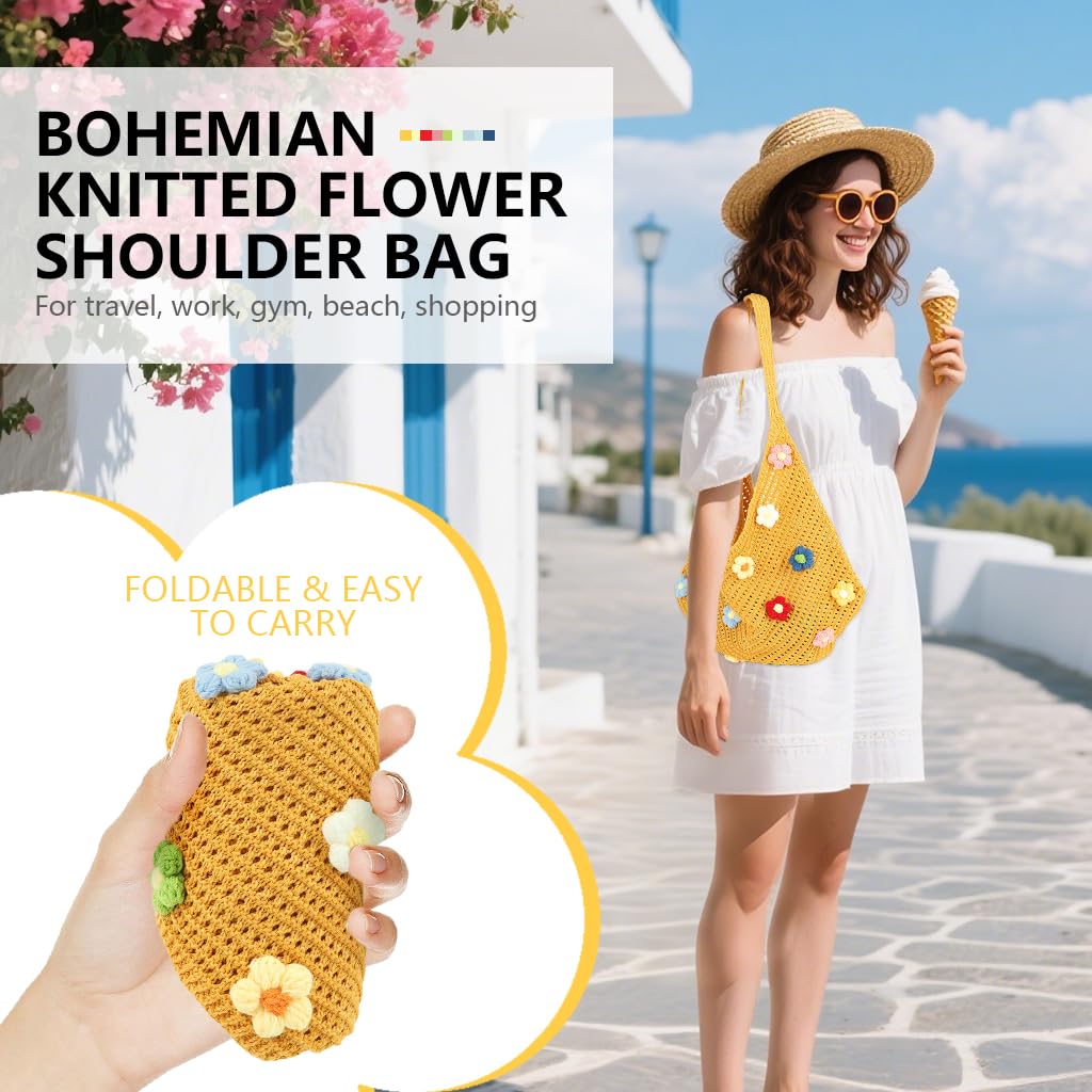PALAY Crochet Shoulder Bag for Beach and Daily Use featuring Colored Beads | Handmade Boho Tote for Women