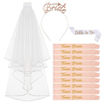 PALAY® Bride to Be Decoration Set Combo, Include 1 Bride to be Sash, 10 Team Bride Sash, Headband Tiara and Veil, Bachelorette Party Supplies Bridal Shower Games Accessories Kit