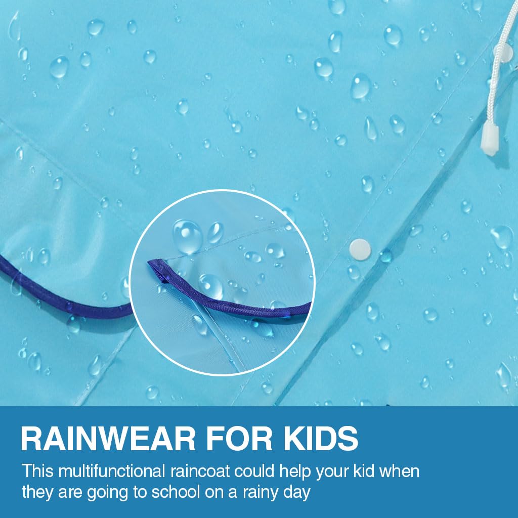 PALAY Raincoat for Kids with Drawstring Hood and Elastic Cuffs 2Pcs Set | Bright Blue and Green for 3–7 Years