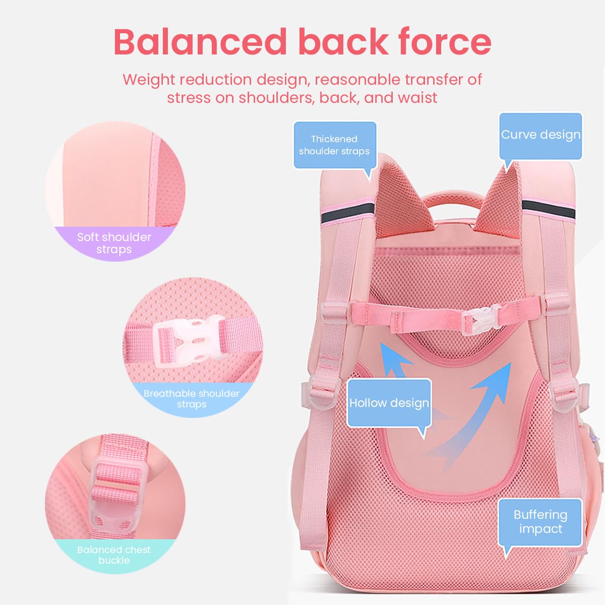 PALAY® School Backpack For Girls, Stellalou Cartoon School Backpack Lightweight Girls Backpack For School, Travel, Camping, Burden-Relief School Backpack For Kids 6-10 Years Old, Pink