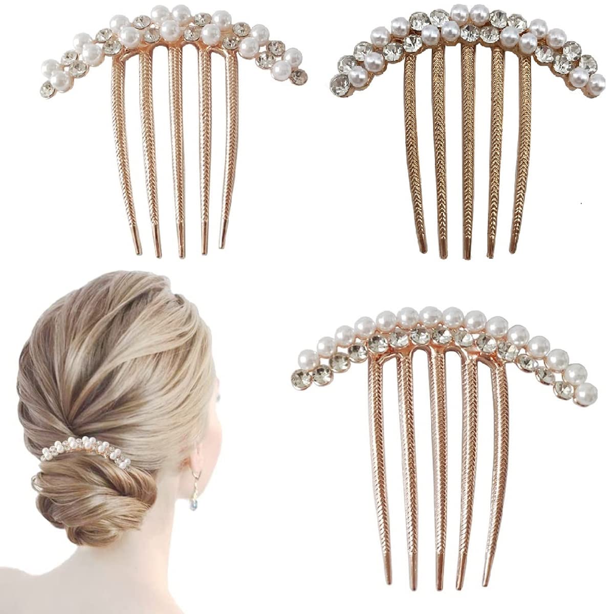 PALAY Pearl Claw Hair Clips Set for Elegant Buns featuring 3 Pcs 7.5×7.8 cm Alloy Pins