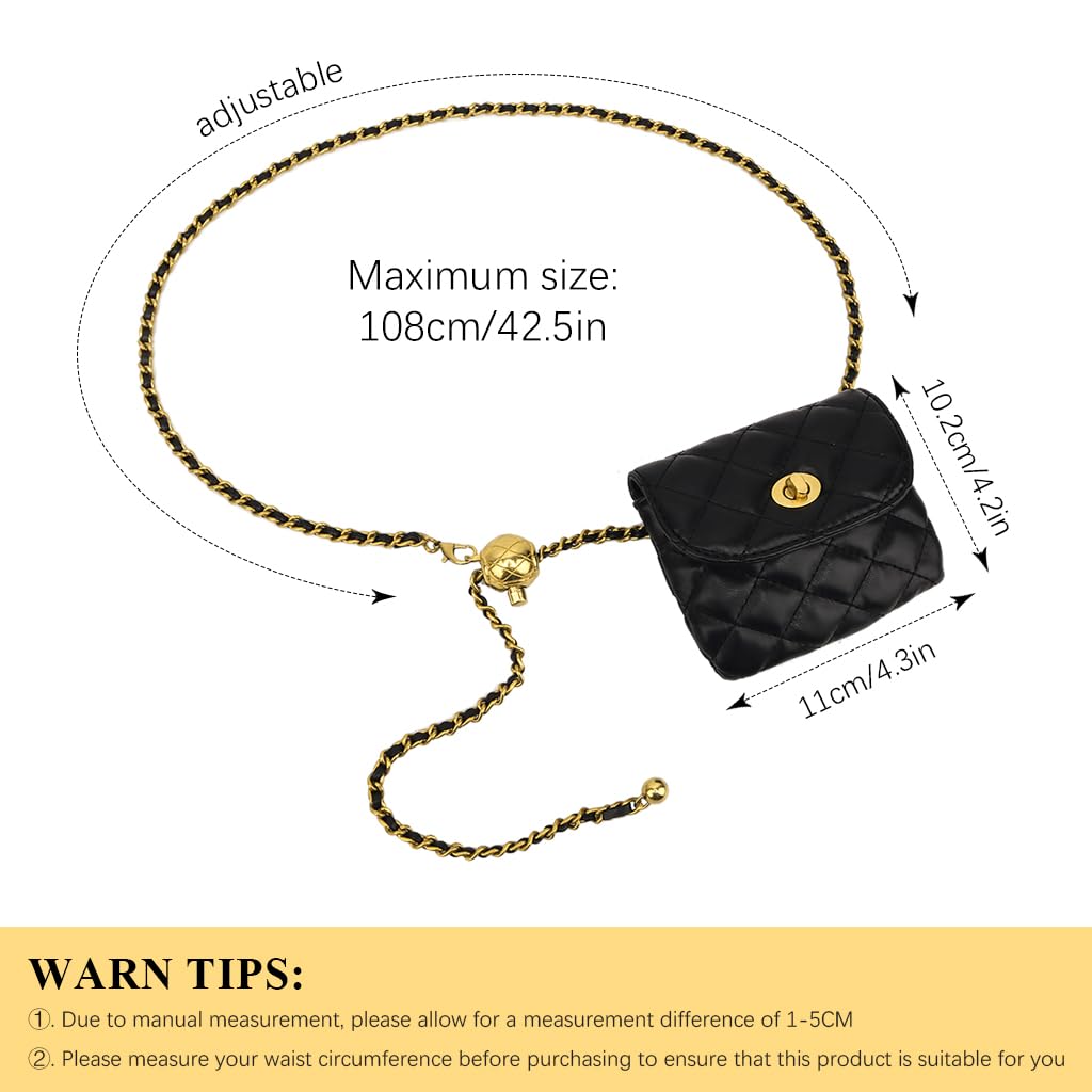 PALAY Mini Black Fanny Bag with Detachable Chain Belt featuring PU Design 11x9cm | Chic Gift for Women