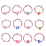 PALAY Bracelets Set for Girls featuring 12Pcs Elastic Wooden Beads | Cute Cartoon Design