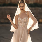 PALAY Pearl Bridal Veil for Wedding with Metal Comb and Lace Detail 100cm White | Elegant Bride Accessory