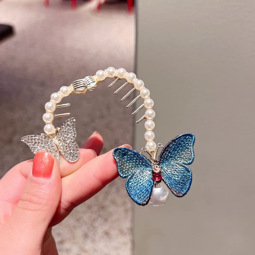 PALAY Hair Bun Accessories for Women with Pearl Butterfly Clip and Self Lock Design | Elegant Alloy Rhinestone Holder for Wedding or Daily Hairstyles